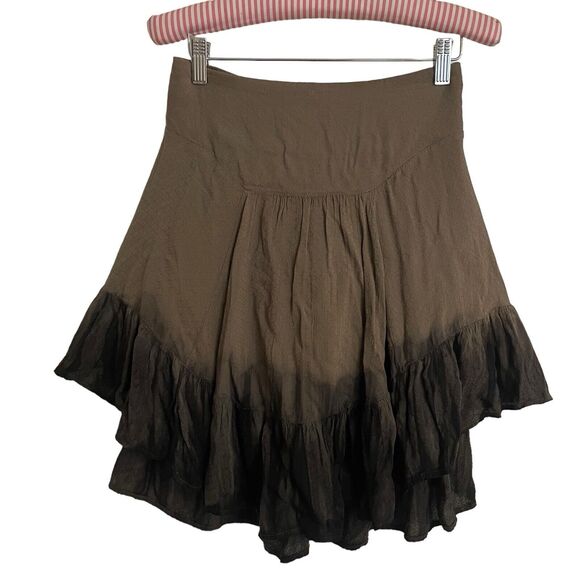 Free People Dip Dyed Full Skirt Sz S Lined Flat Front smocked Back Black Dk Tan - Picture 6 of 10